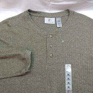 Farah Mens XL Long‎ Sleeve Henley Shirt Olive Green Ribbed Knit Casual NWOT